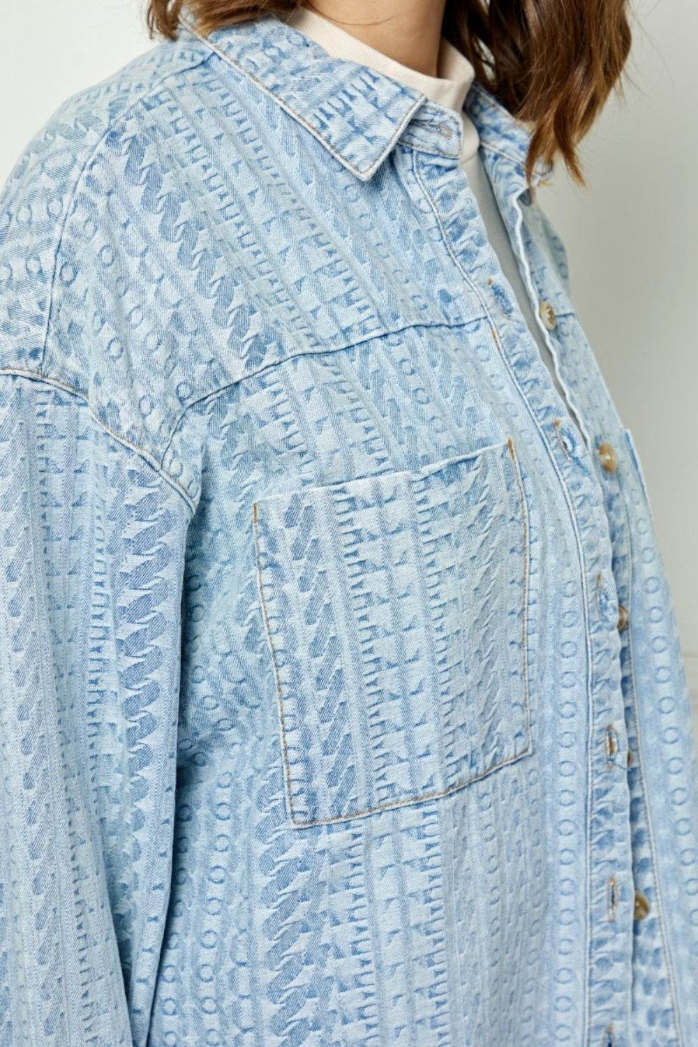 Veveret Button Up Dropped Shoulder Denim Top - DaTrendStore.Com