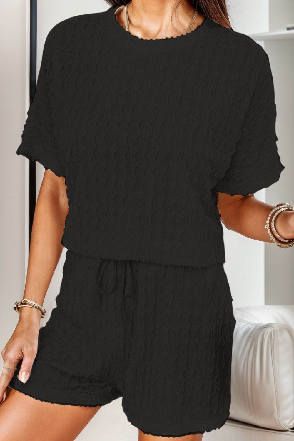 Round Neck Short Sleeve T-Shirt and Shorts Set - DaTrendStore.Com