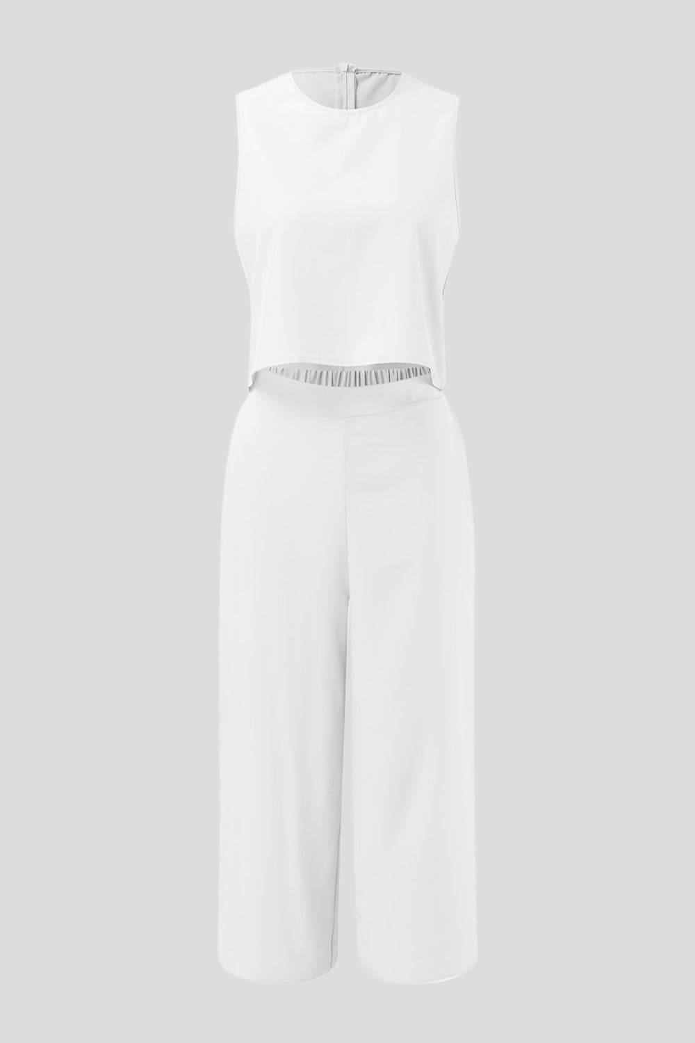 Round Neck Top and Wide Leg Pants Set - DaTrendStore.Com