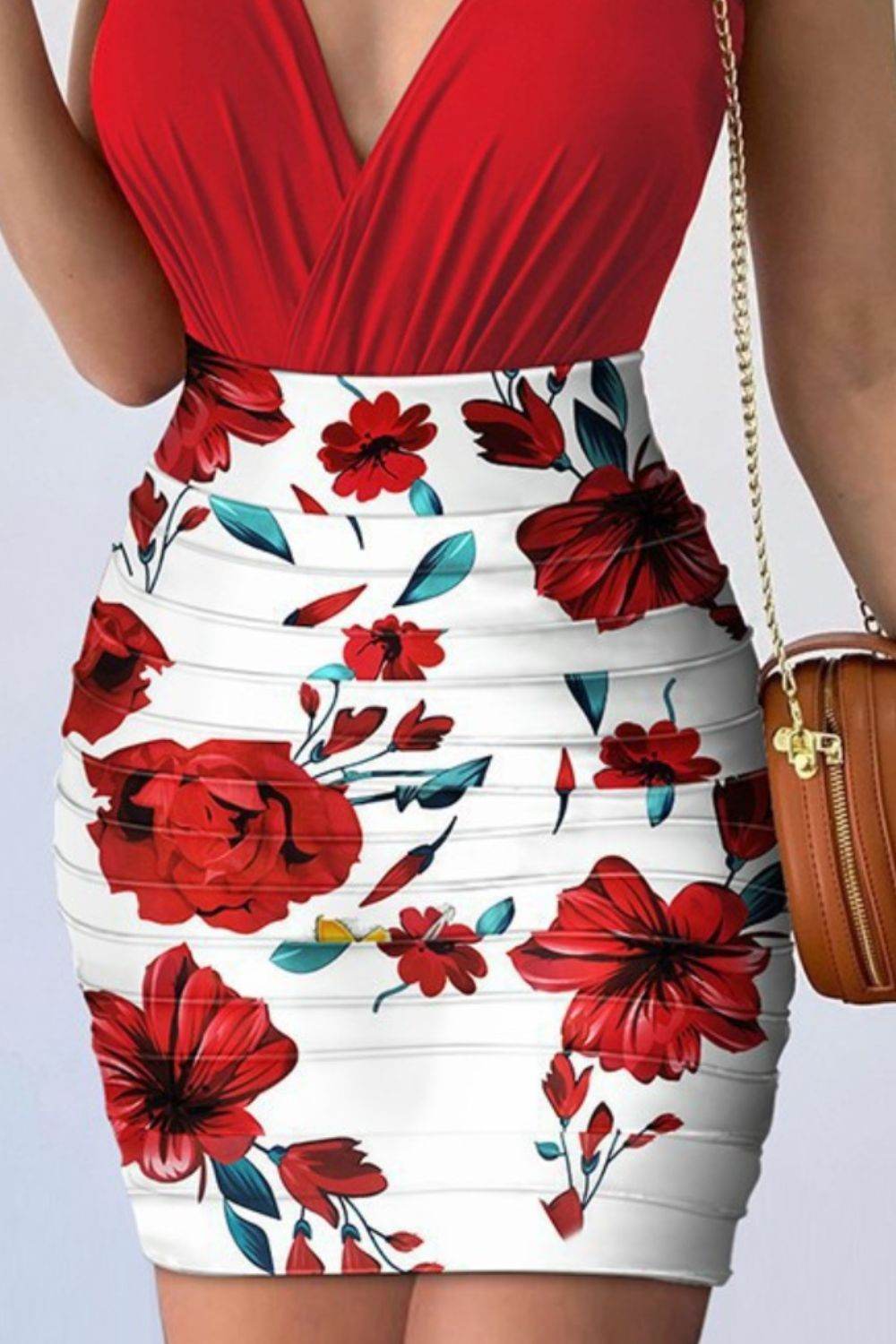 Surplice Spaghetti Strap Top and Printed Mini Skirt Set - DaTrendStore.Com
