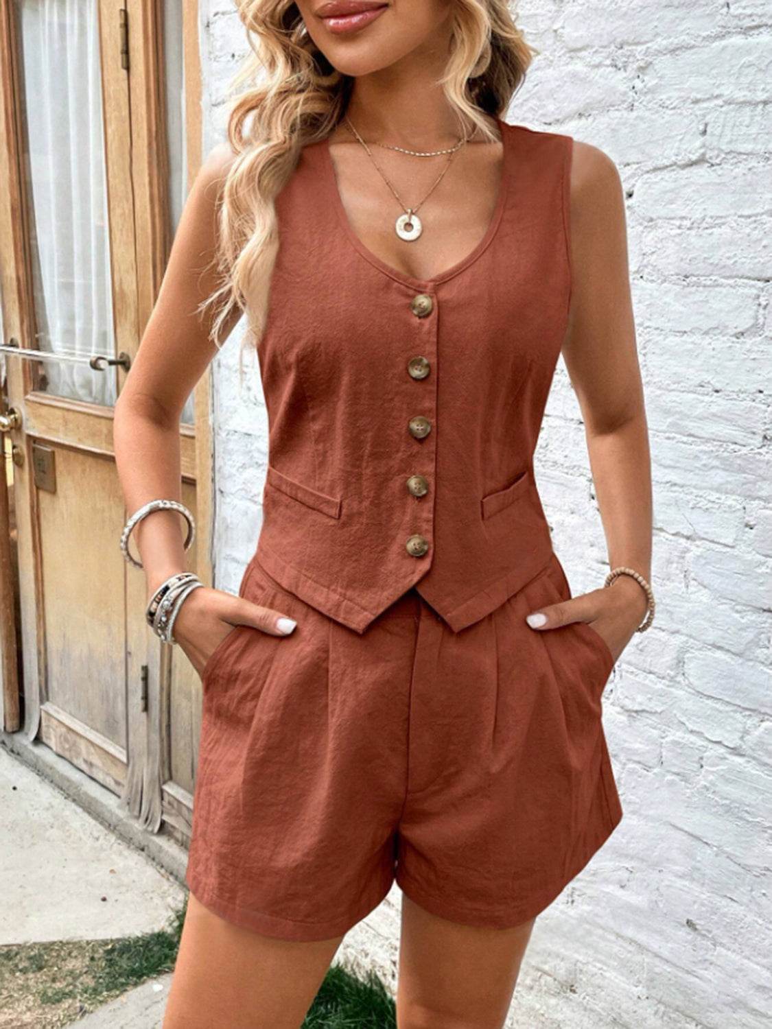 Scoop Neck Sleeveless Top and Shorts Set - DaTrendStore.Com