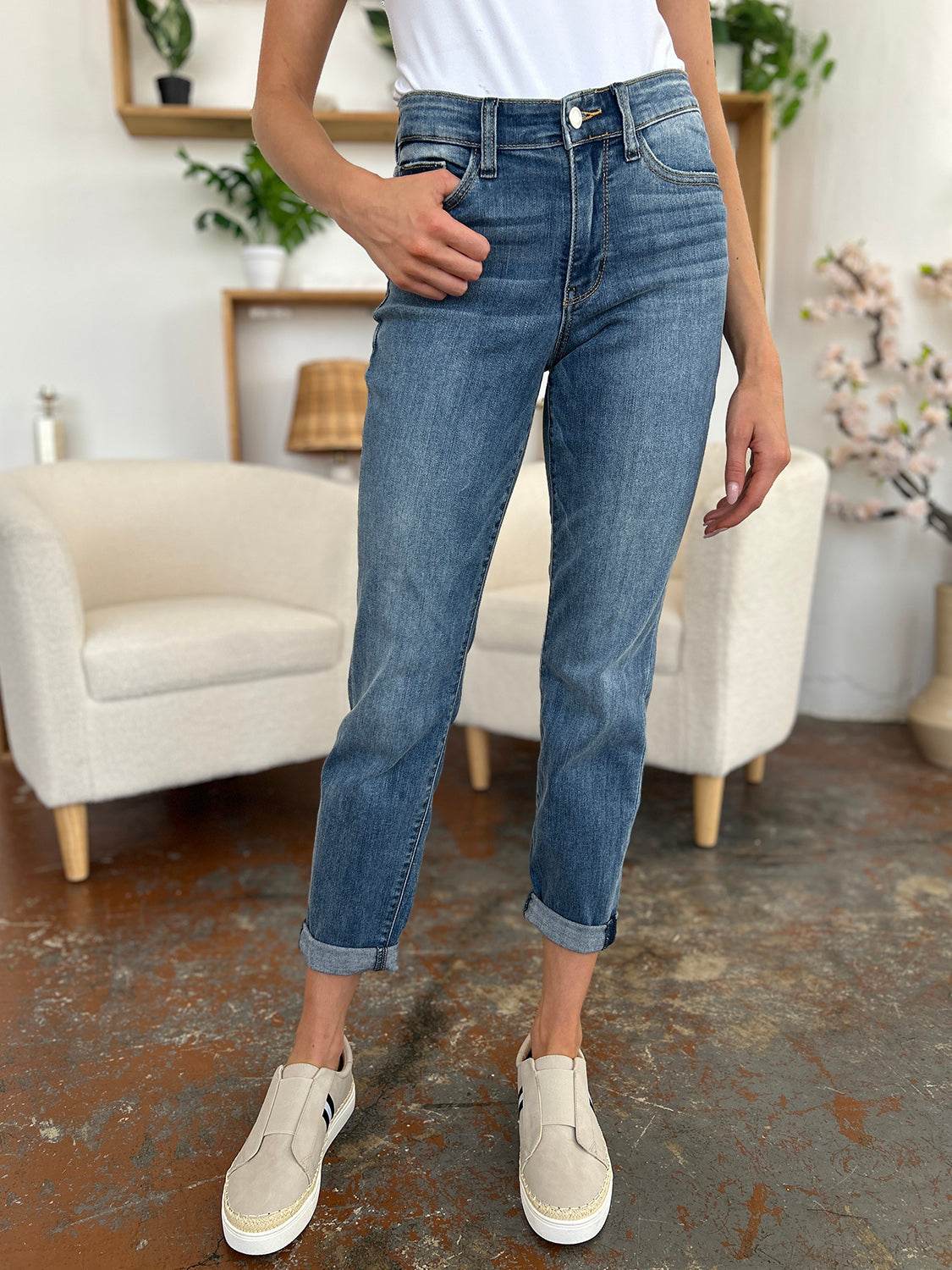 Judy Blue Full Size Cuffed Hem Slim Jeans - DaTrendStore.Com