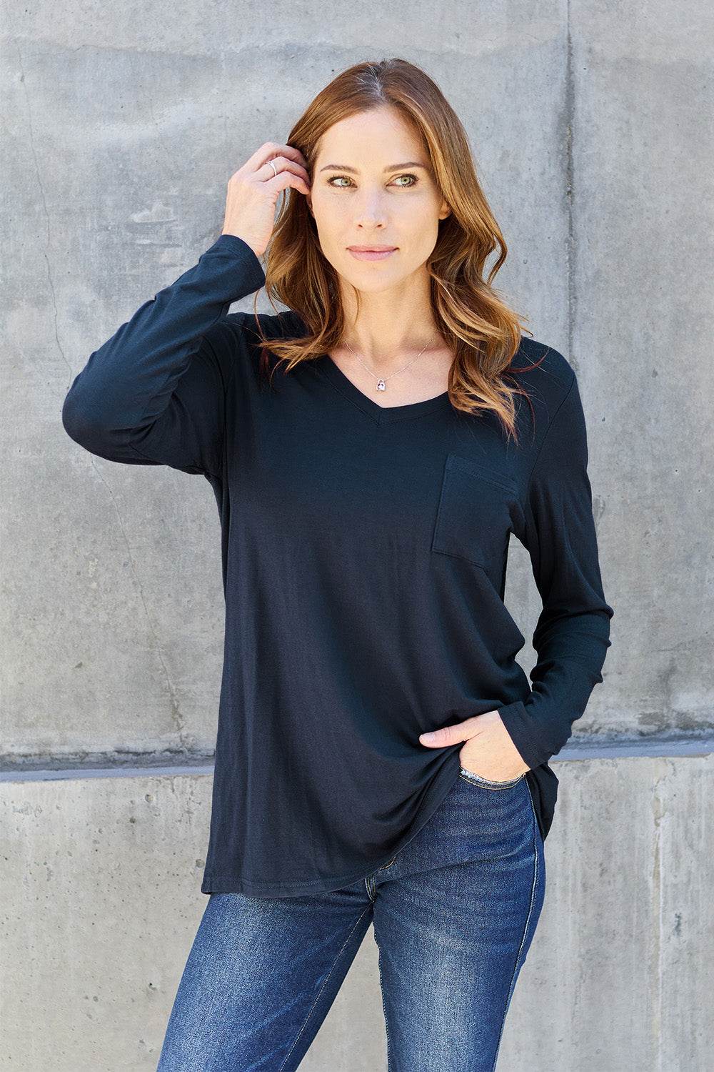 Basic Bae Full Size V-Neck Long Sleeve Top - DaTrendStore.Com