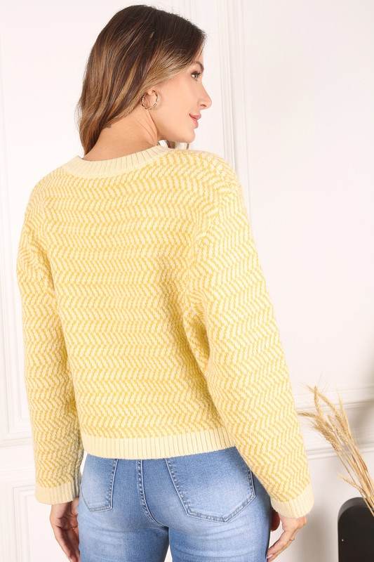 Herringbone Pattern Crew Neck Sweater - DaTrendStore.Com