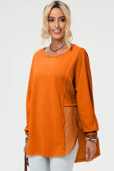 Double Take Full Size Long Sleeve High-Low T-Shirt - DaTrendStore.Com