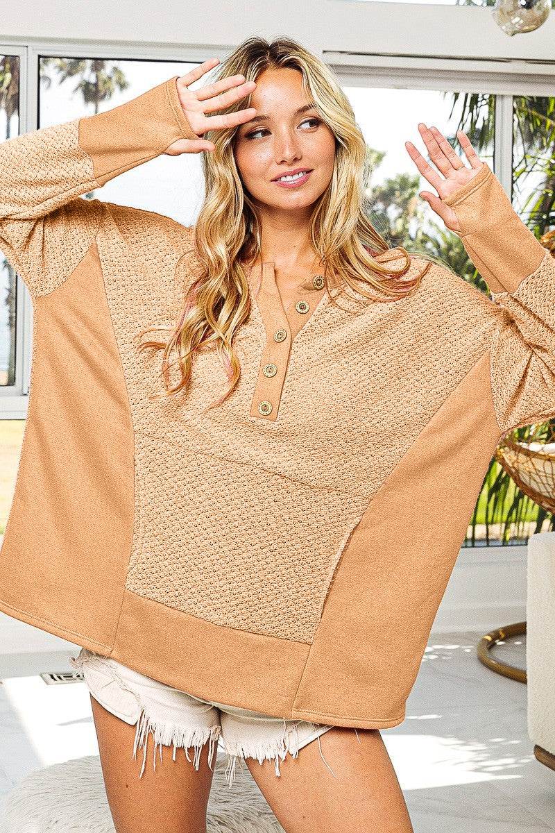 BiBi Thumb Opening Long Sleeve Top with Kangaroo Pocket - DaTrendStore.Com
