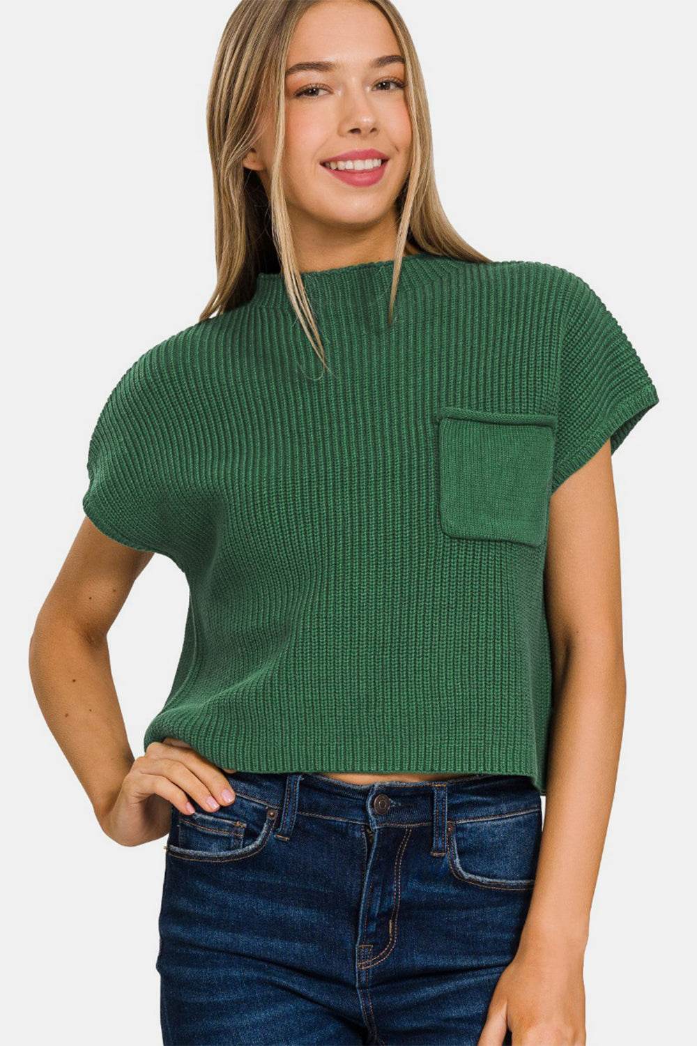 Zenana Mock Neck Short Sleeve Cropped Sweater - DaTrendStore.Com