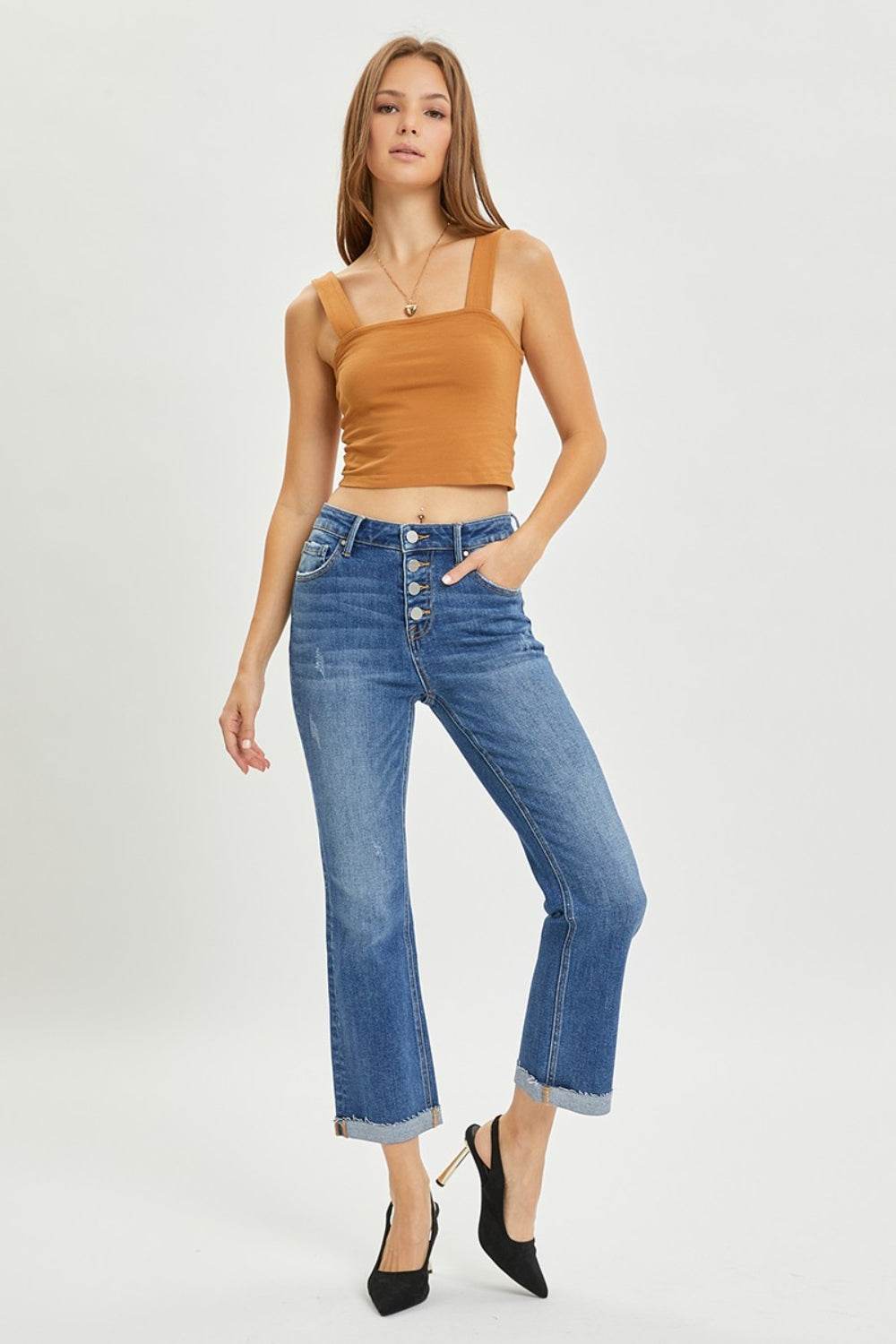 RISEN Full Size Button Fly Cropped Bootcut Jeans - DaTrendStore.Com