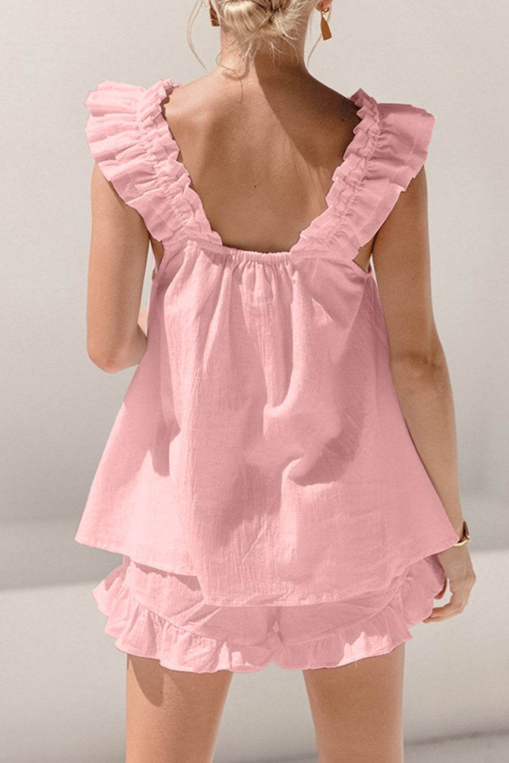Ruffled Square Neck Top and Shorts Set - DaTrendStore.Com