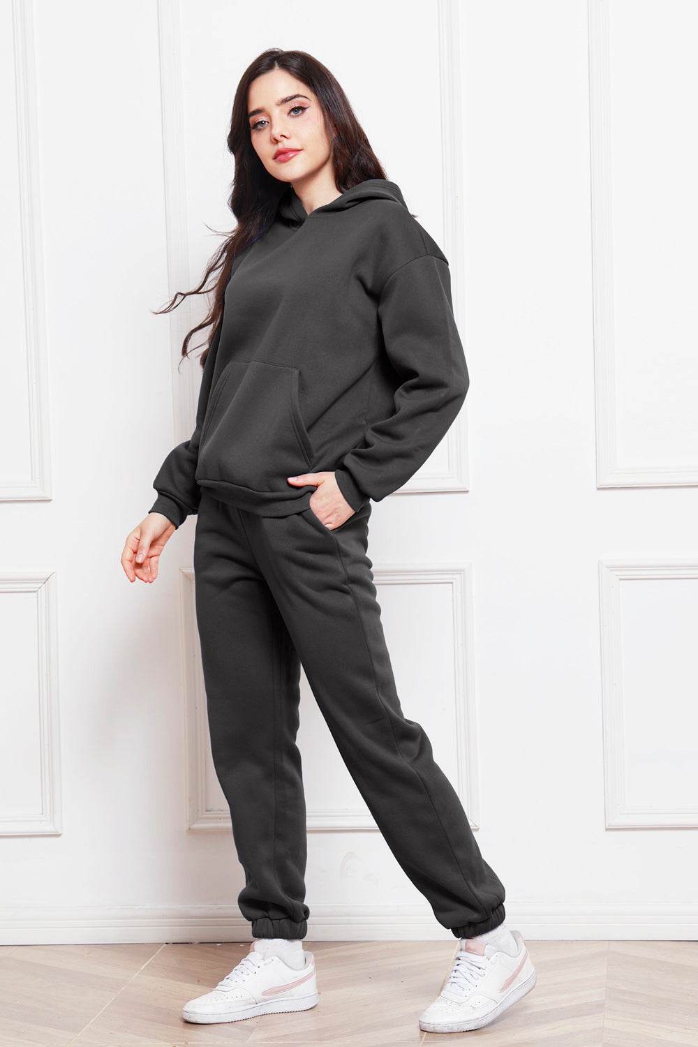 Drop Shoulder Long Sleeve Hoodie and Pants Set - DaTrendStore.Com