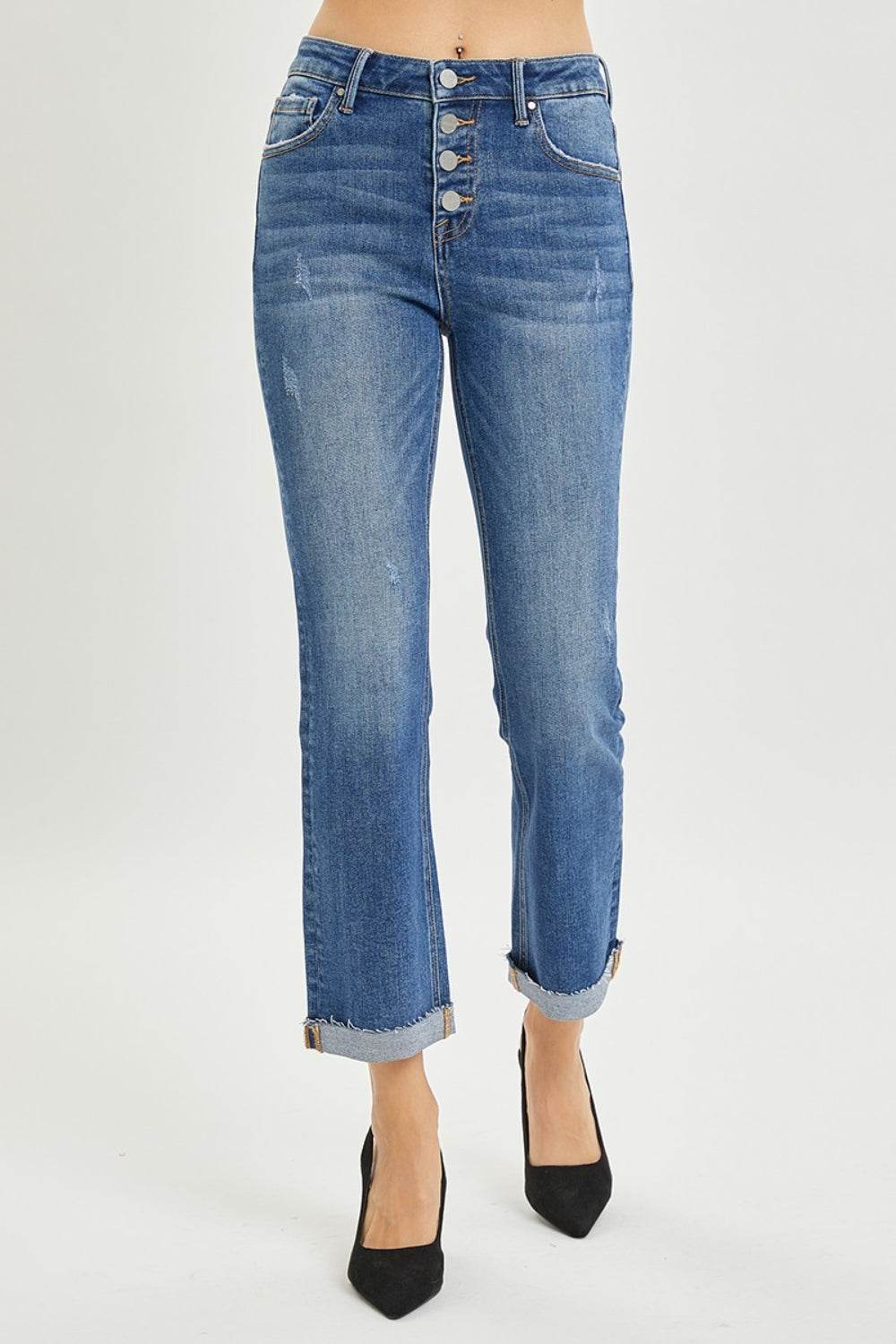 RISEN Full Size Button Fly Cropped Bootcut Jeans - DaTrendStore.Com