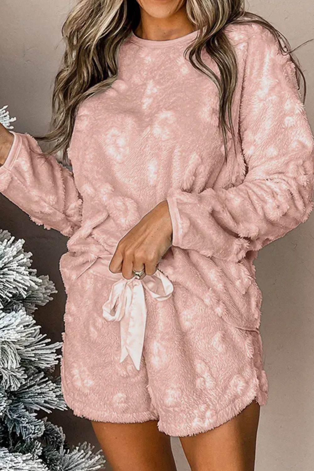 Round Neck Long Sleeve Top and Shorts Lounge Set - DaTrendStore.Com