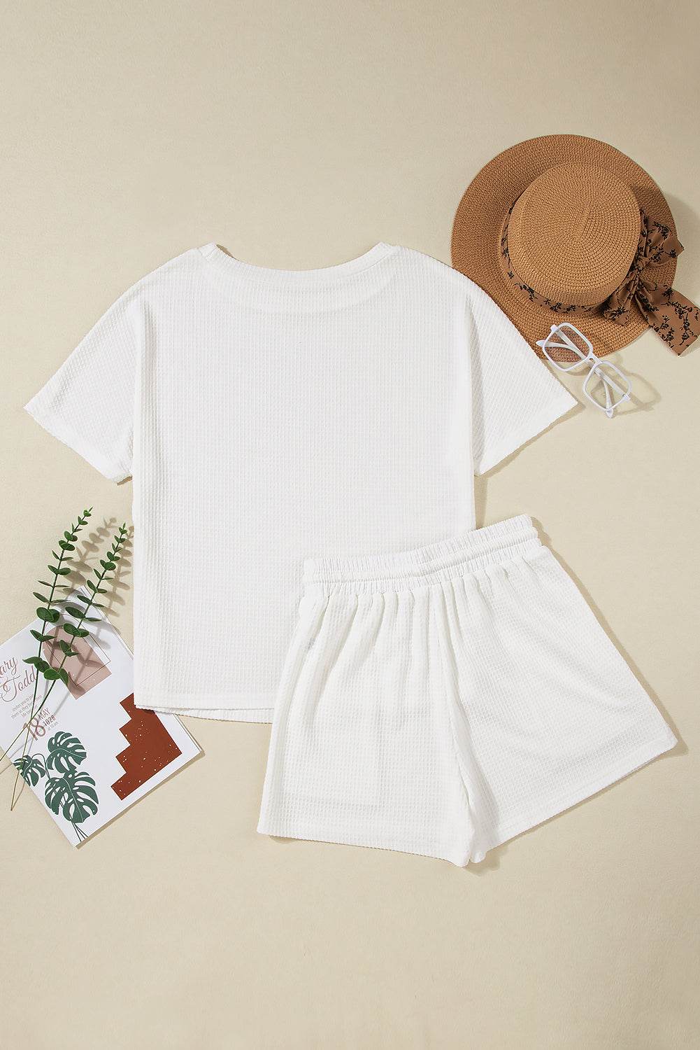 Round Neck Short Sleeve Top and Drawstring Shorts Set - DaTrendStore.Com