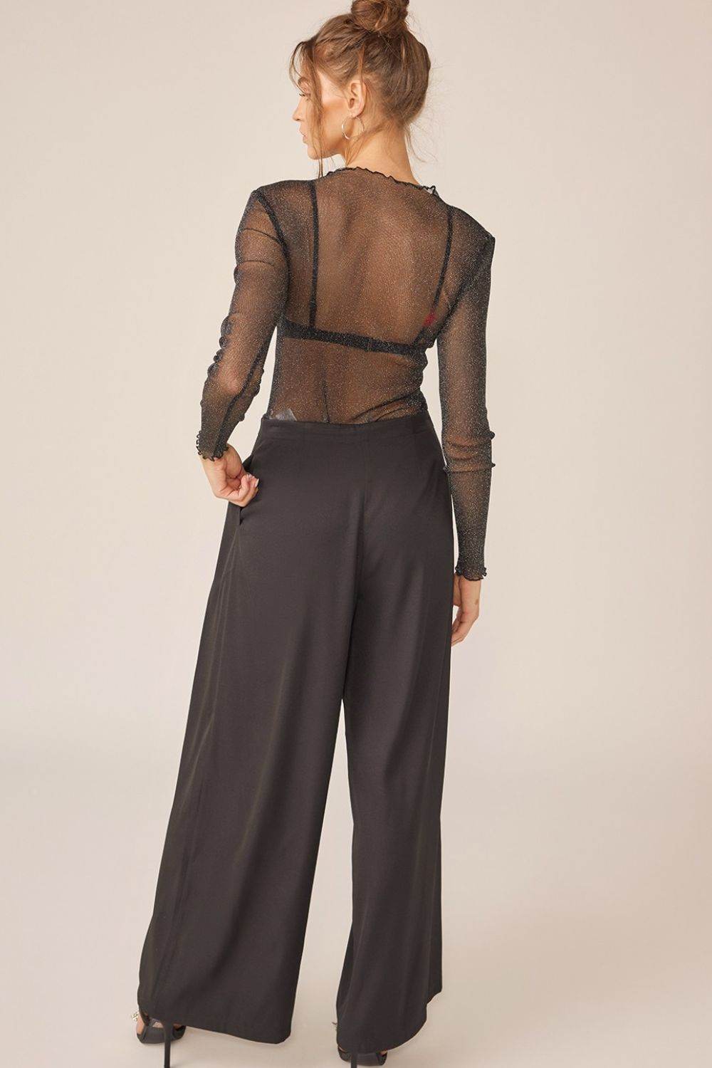 Idem Ditto Sparkling Glitter Long Sleeve Sheer Top - DaTrendStore.Com
