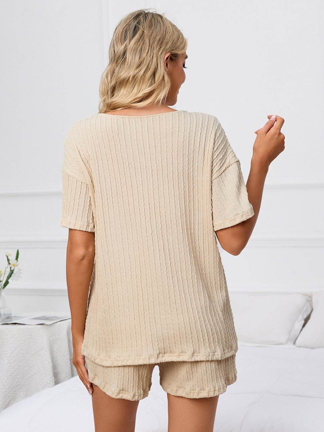 Notched Short Sleeve and Shorts Lounge Set - DaTrendStore.Com