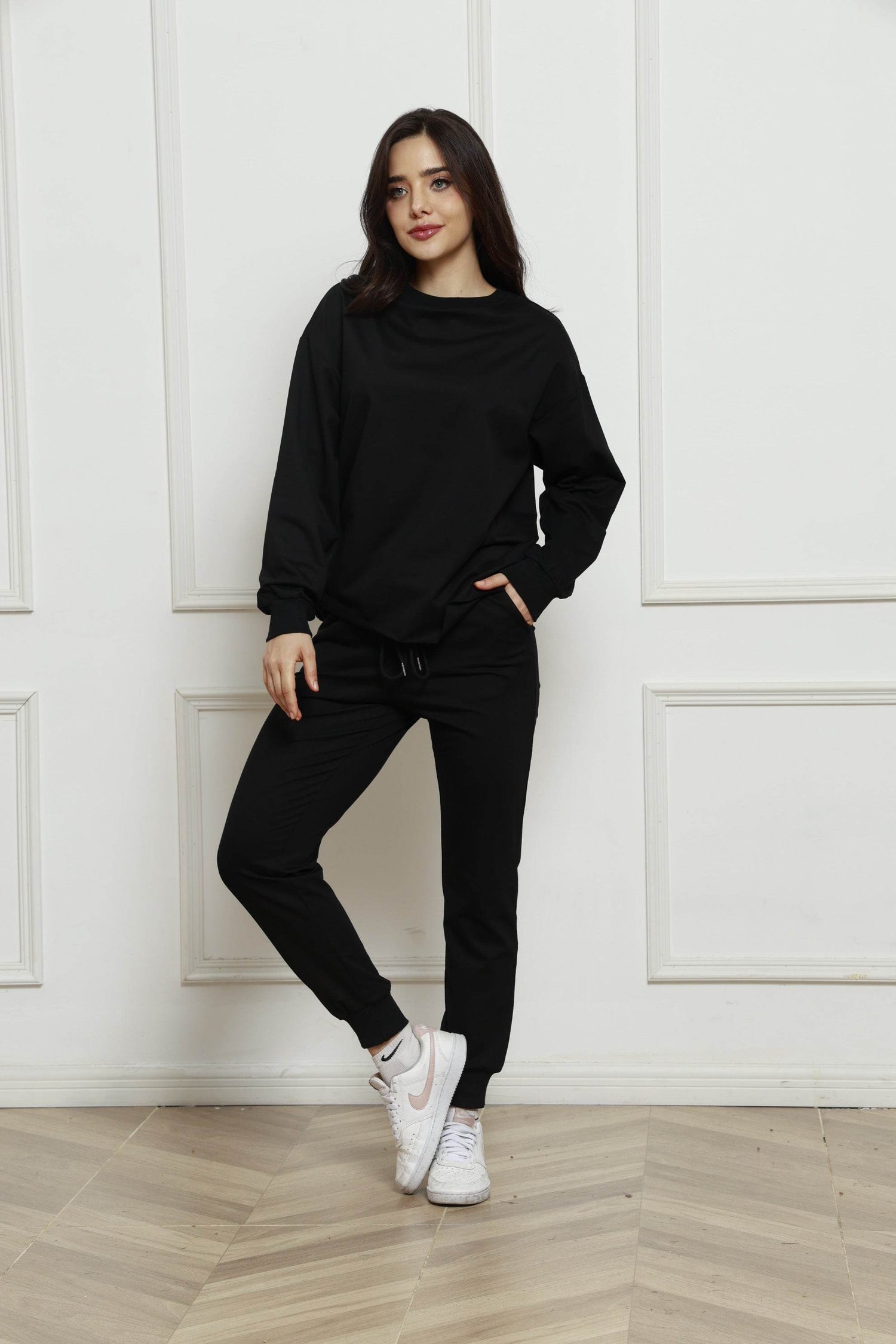 Round Neck Long Sleeve Top and Drawstring Pants Set - DaTrendStore.Com
