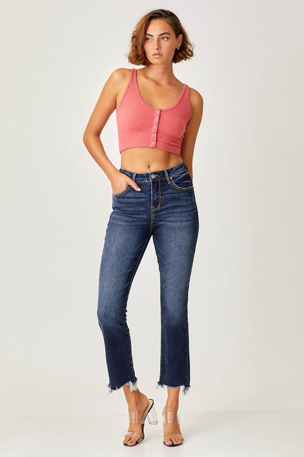 Risen Full Size Frayed Hem Cropped Straight Jeans - DaTrendStore.Com