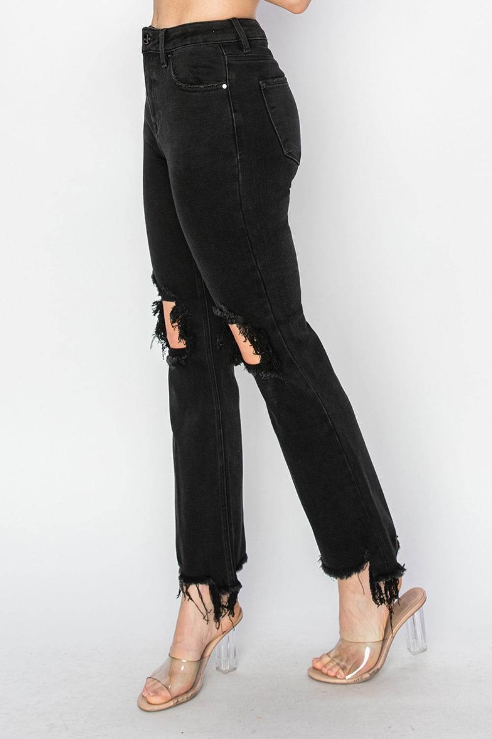 RISEN Full Size Distressed Raw Hem Jeans with Pockets - DaTrendStore.Com