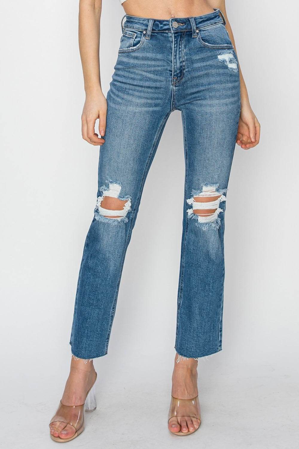 RISEN High Rise Distressed Ankle Jeans - DaTrendStore.Com
