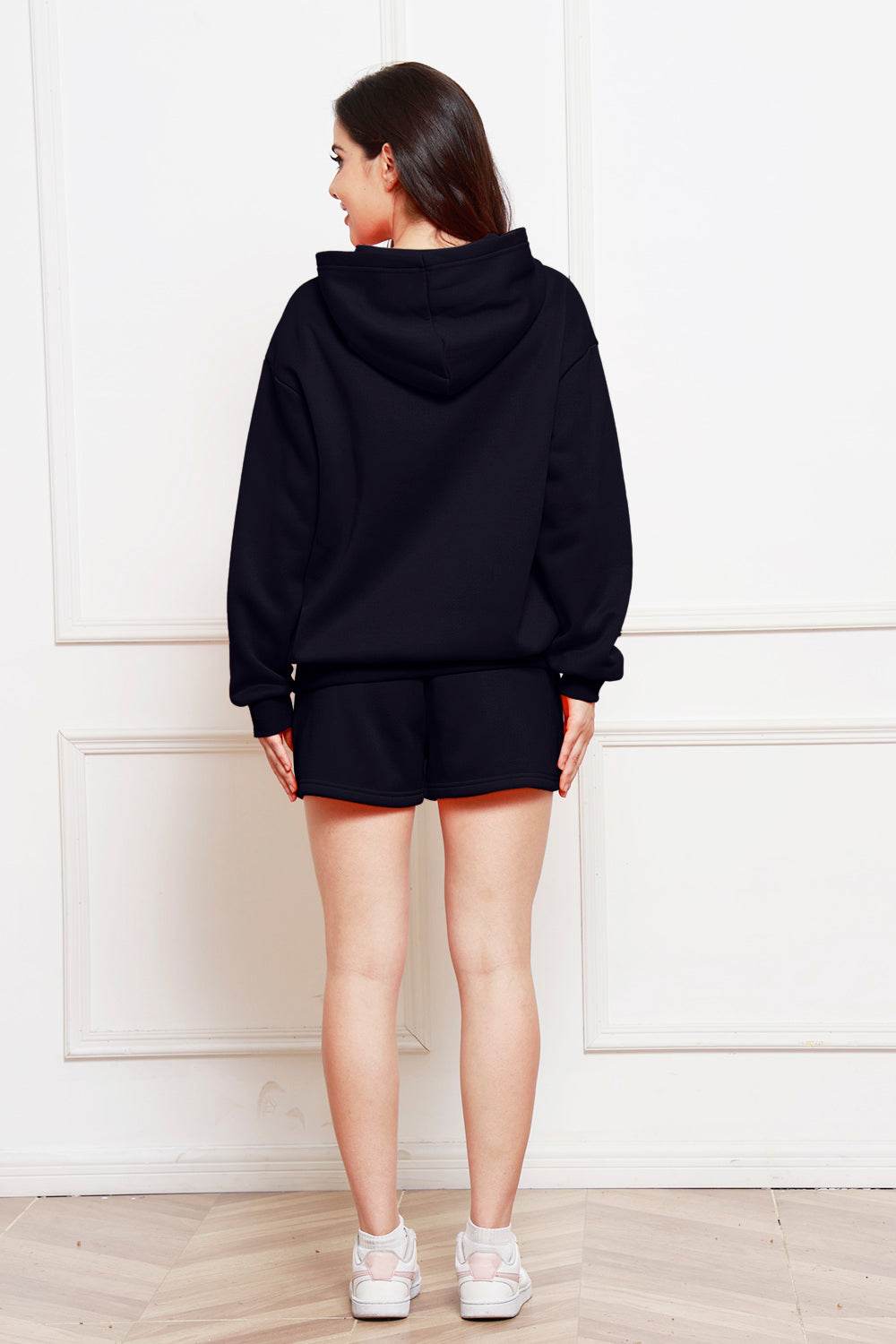 Drop Shoulder Long Sleeve Hoodie and Shorts Set - DaTrendStore.Com