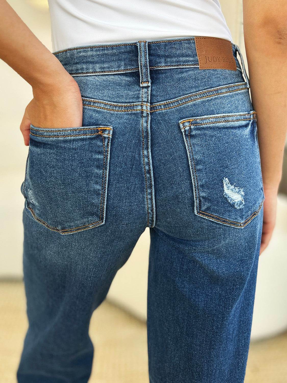 Judy Blue Full Size Mid Rise Distressed Raw Hem Jeans - DaTrendStore.Com