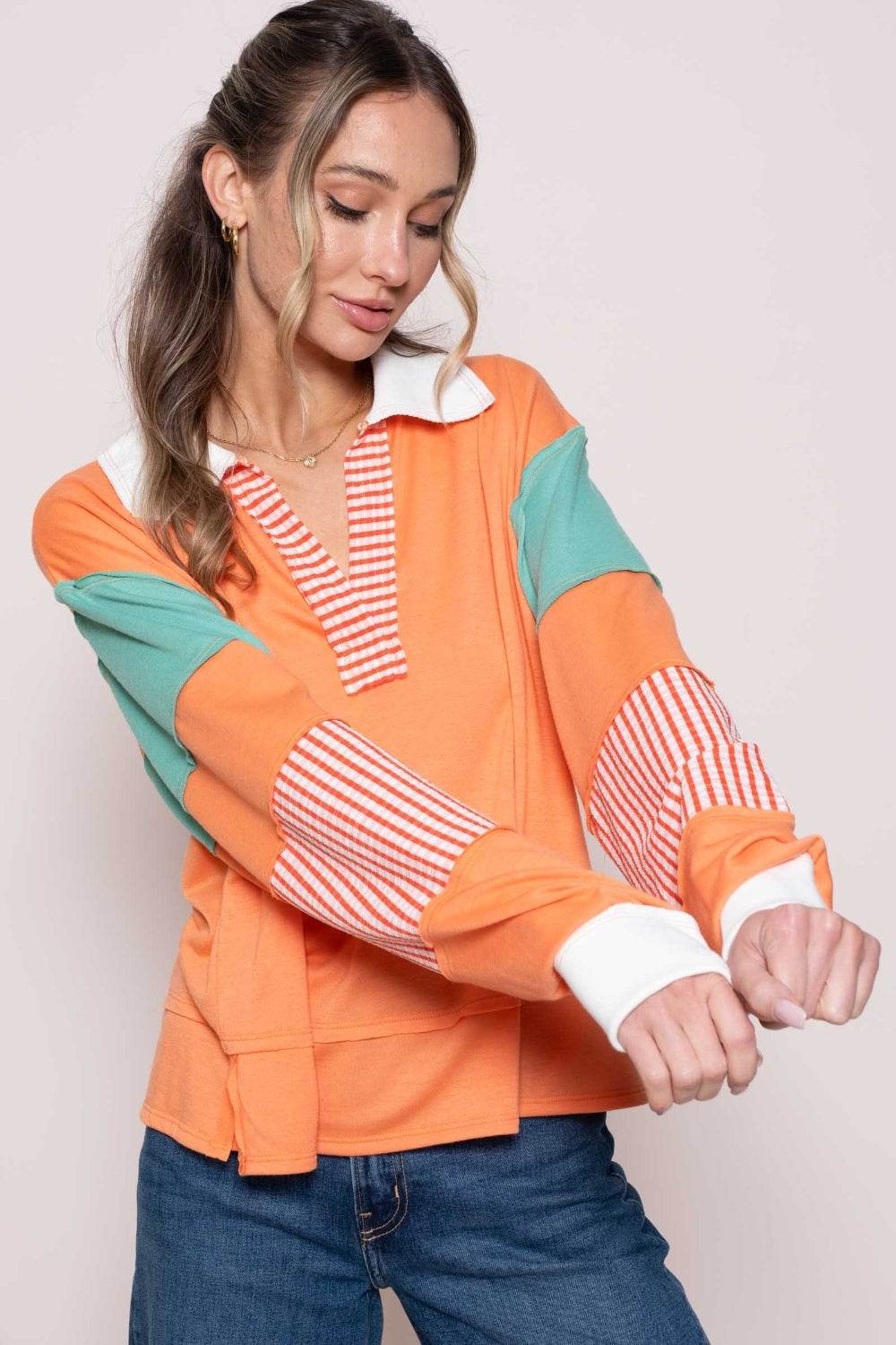 Hailey & Co Color Block Top with Striped Panel - DaTrendStore.Com
