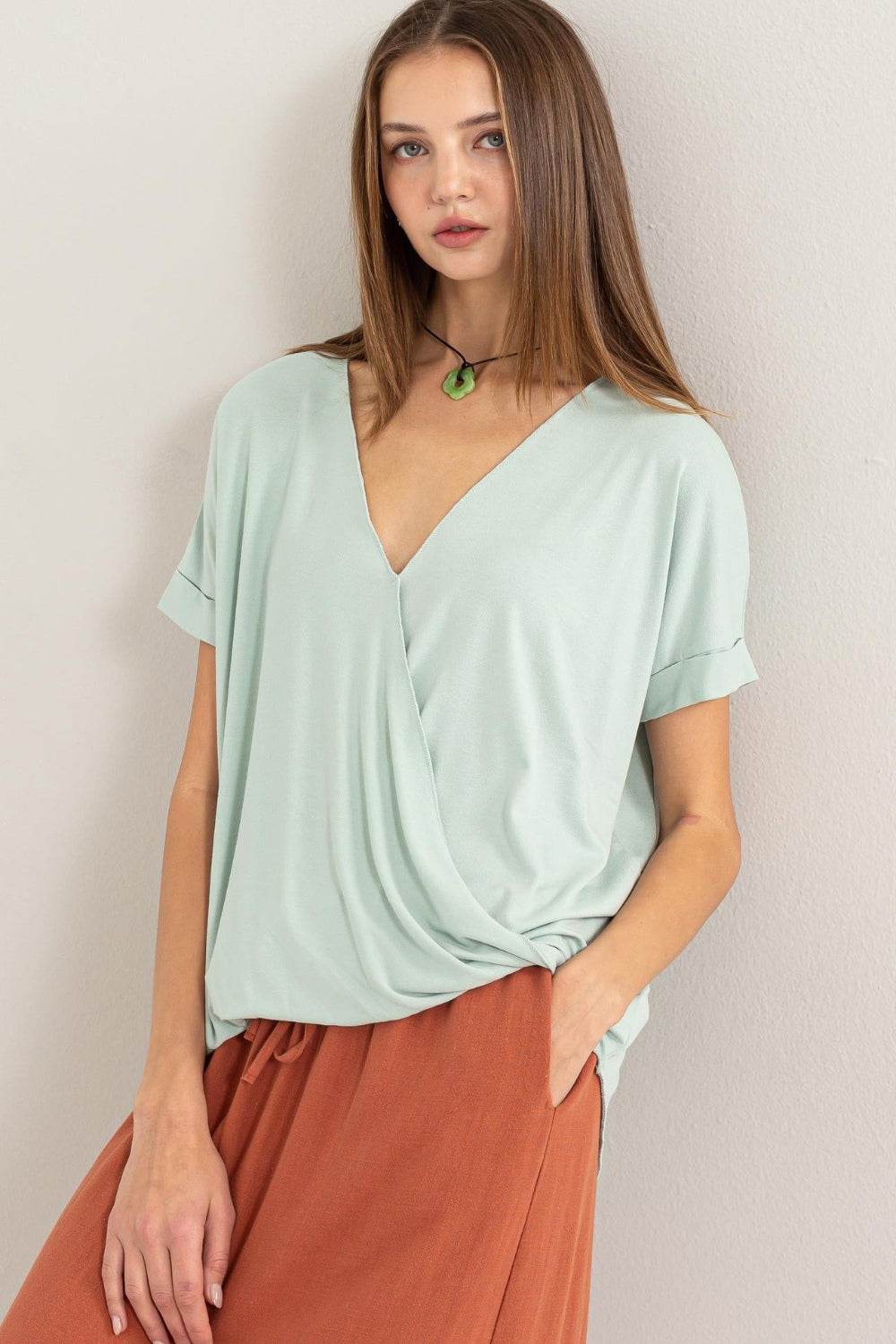 HYFVE Short Sleeve Surplice Top - DaTrendStore.Com