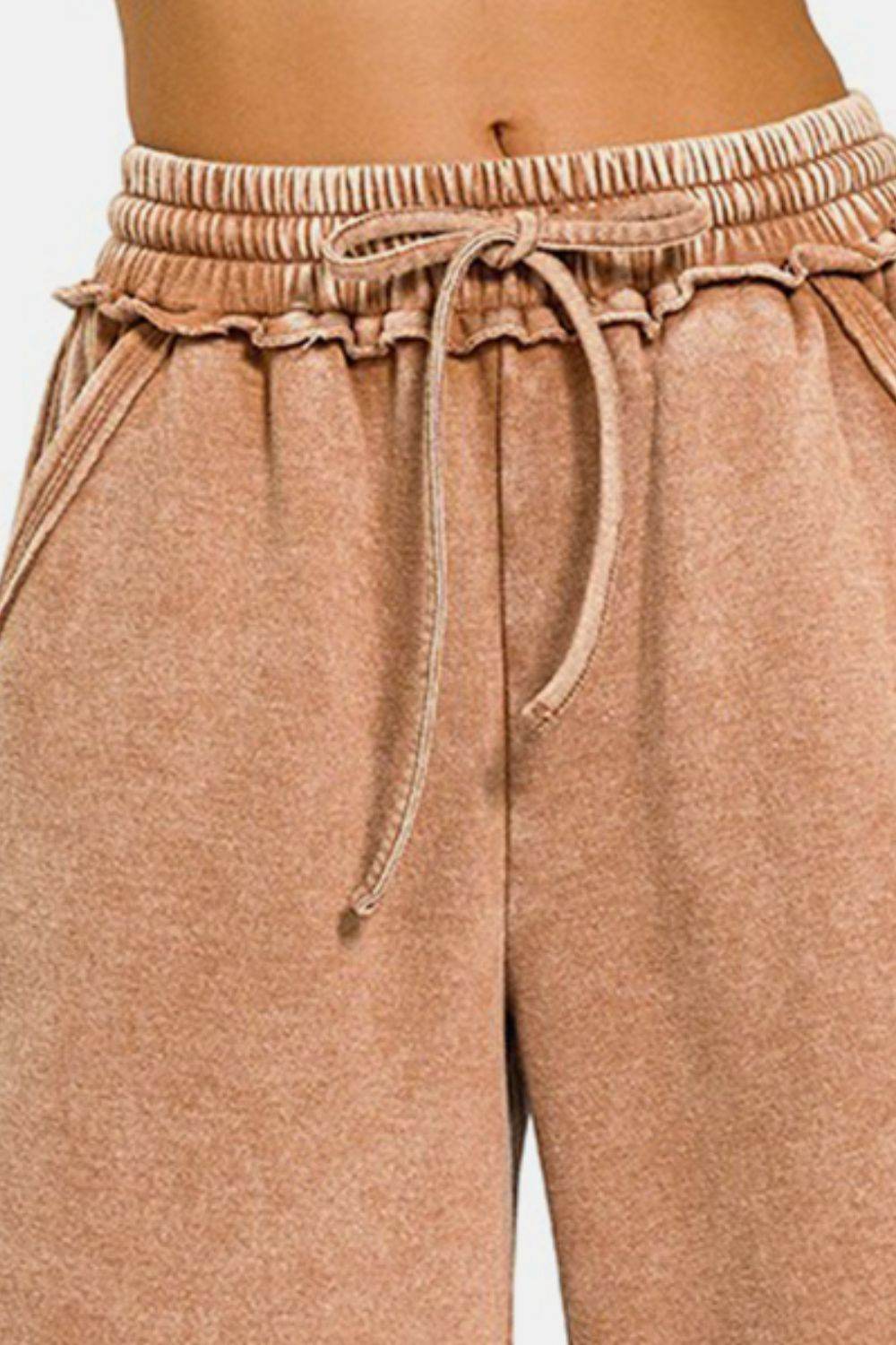 Zenana Acid Wash Fleece Wide Leg Pants - DaTrendStore.Com