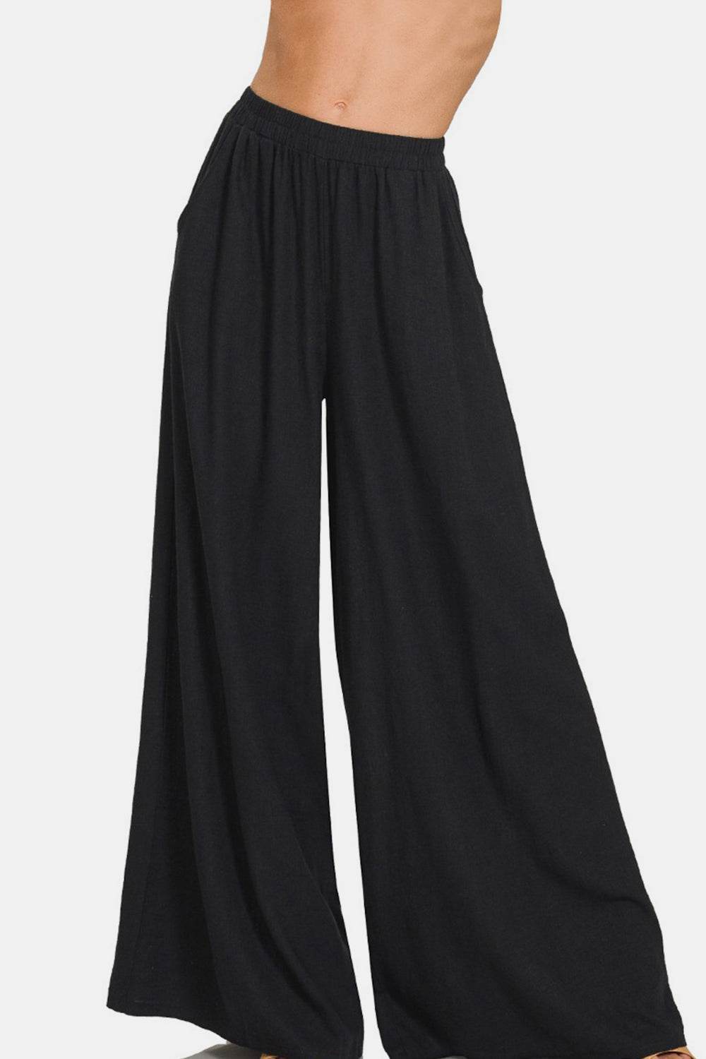 Zenana Pleated Linen Blend Wide Leg Pants - DaTrendStore.Com