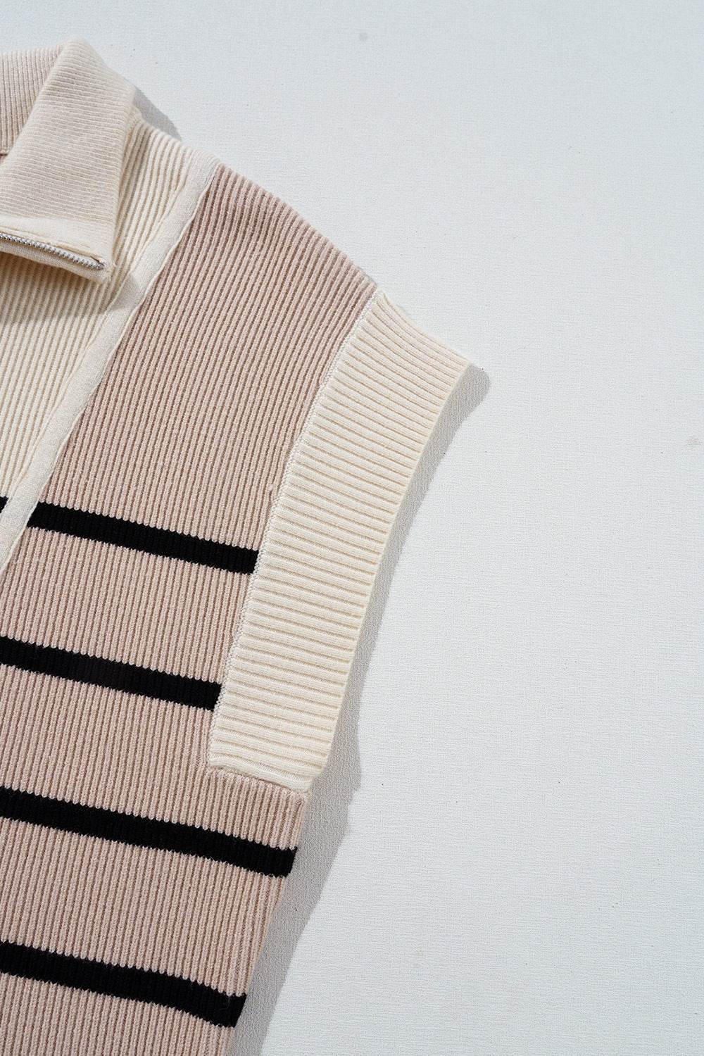 Striped Quarter Zip Cap Sleeve Sweater Dress - DaTrendStore.Com