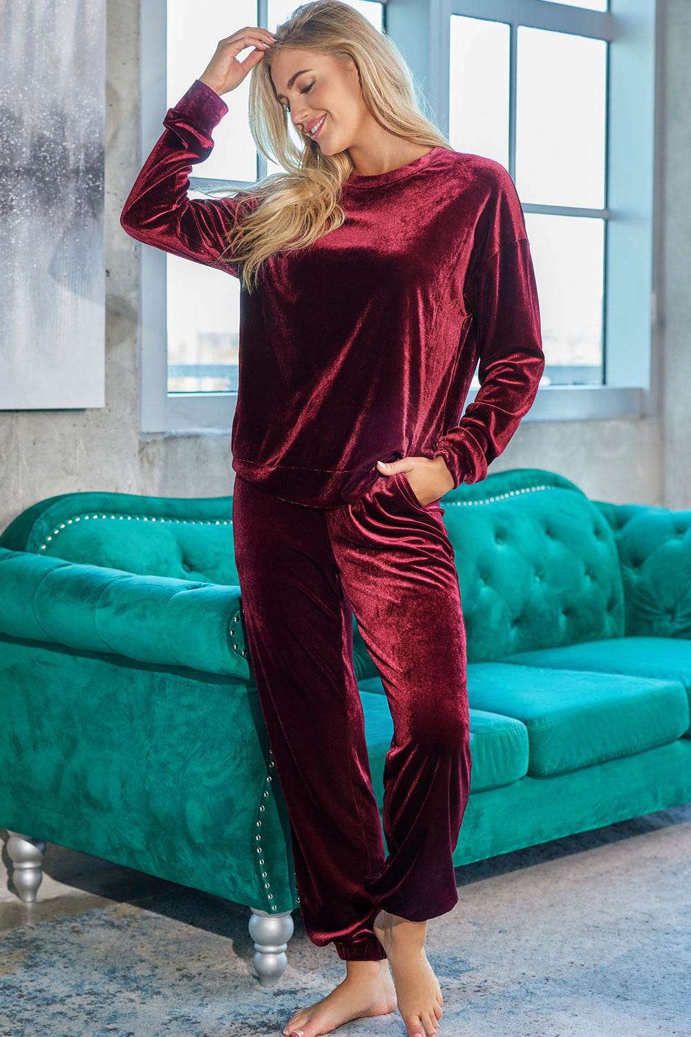 Long Sleeve Top and Pants Lounge Set - DaTrendStore.Com