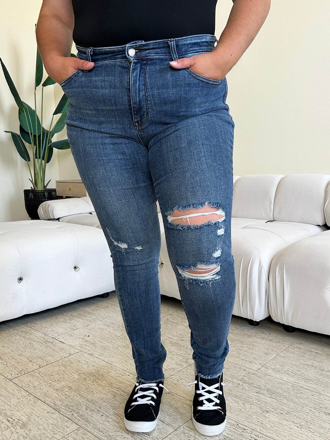 Judy Blue Full Size High Waist Distressed Skinny Jeans - DaTrendStore.Com