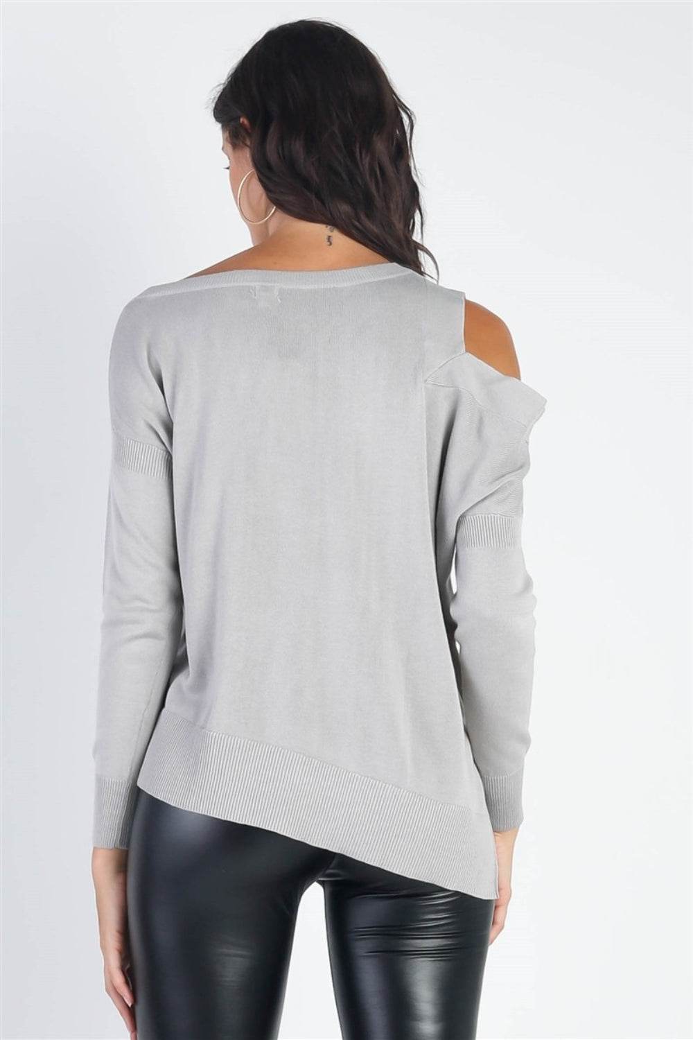 UNIQ Cold Shoulder Long Sleeve Knit Top - DaTrendStore.Com