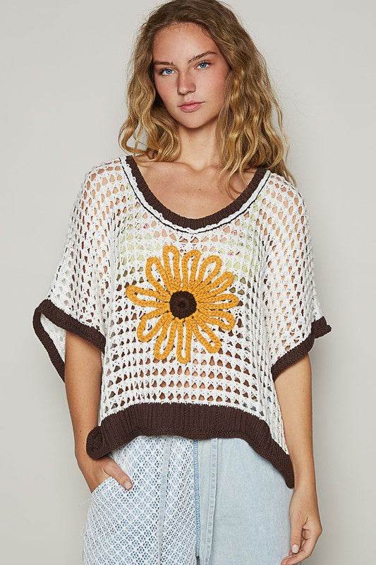 POL Hollow Out Flower Half Sleeve Knit Cover Up - DaTrendStore.Com