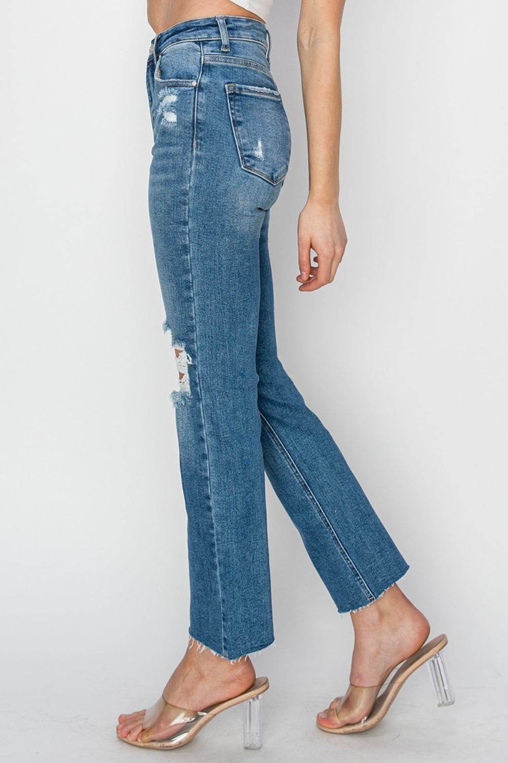 RISEN High Rise Distressed Ankle Jeans - DaTrendStore.Com