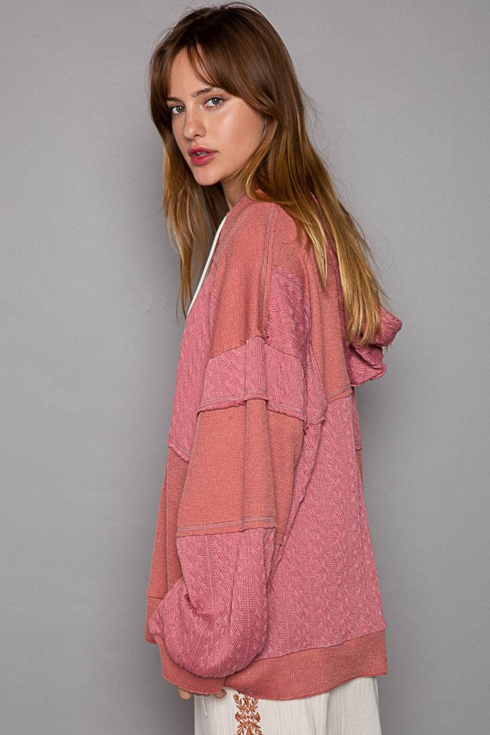 POL Exposed Seam Hooded Knit Top - DaTrendStore.Com