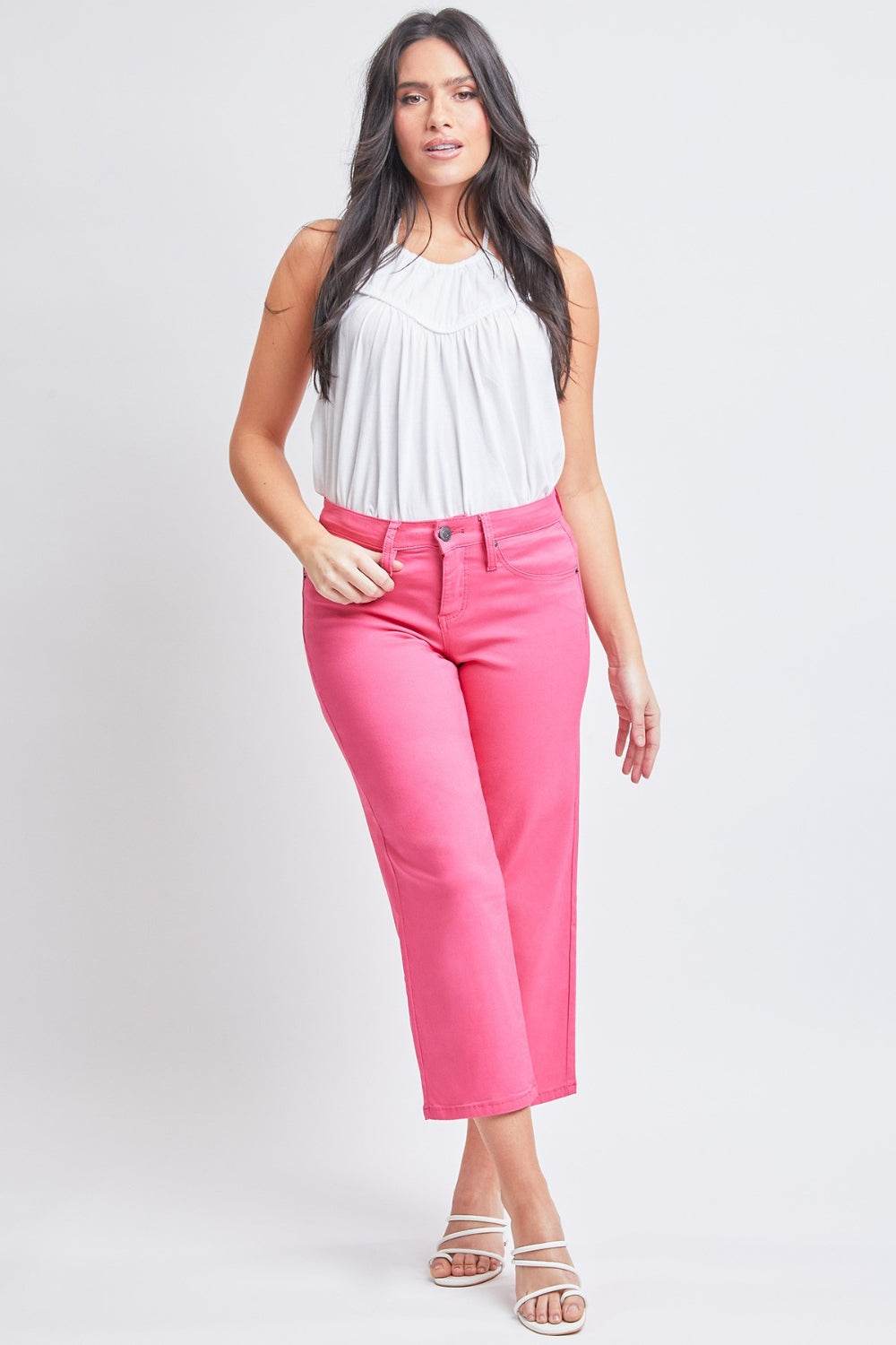 YMI Jeanswear Full Size Mid-Rise Hyperstretch Cropped Straight Pants - DaTrendStore.Com