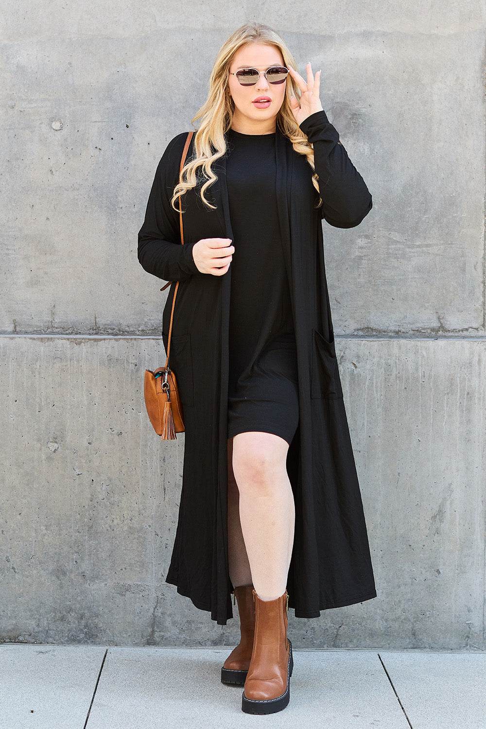 Basic Bae Full Size Open Front Long Sleeve Cover Up - DaTrendStore.Com