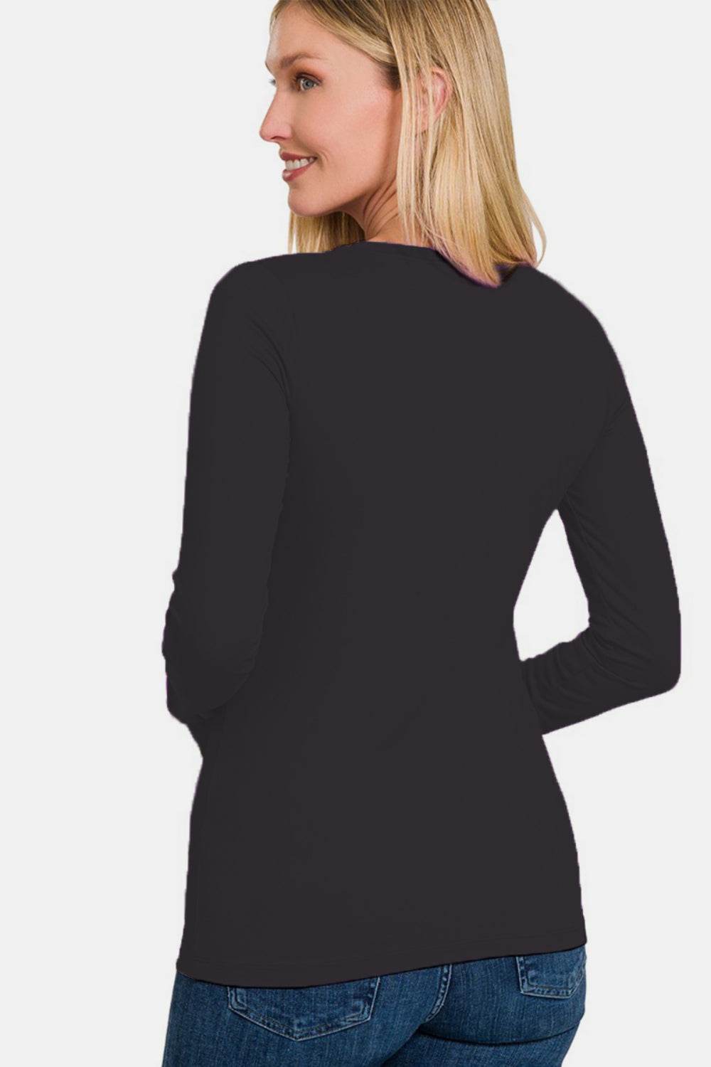 Zenana Ful Size Brushed Microfiber Long Sleeve Round Neck T-Shirt - DaTrendStore.Com