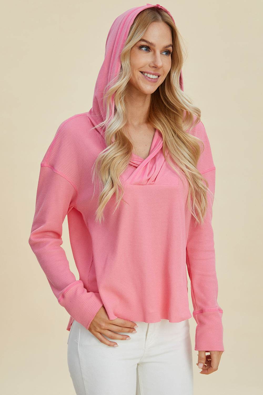 Double Take Full Size High-Low Dropped Shoulder Long Sleeve Hoodie - DaTrendStore.Com