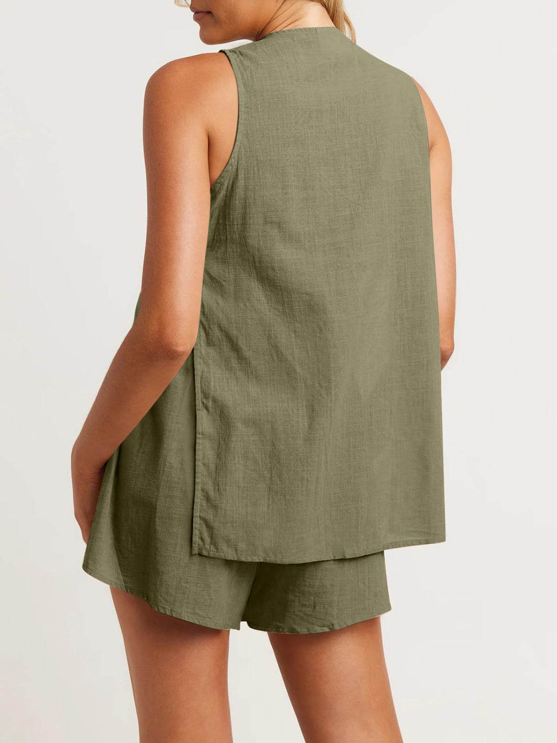 Full Size Button Up Top and Shorts Set - DaTrendStore.Com