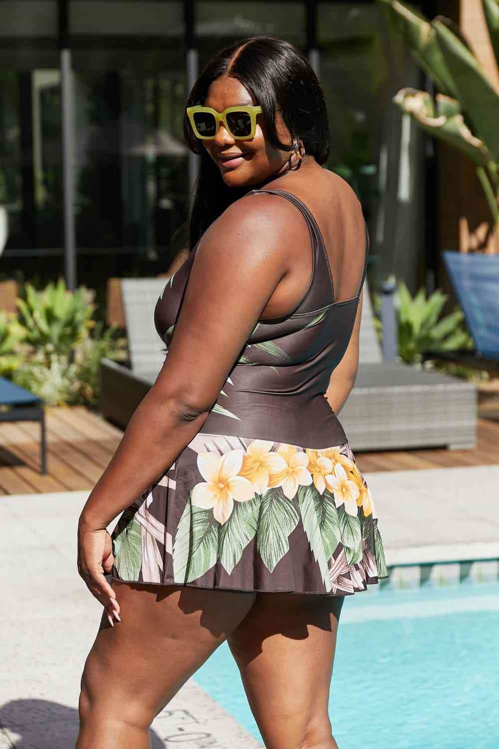 Marina West Swim Full Size Clear Waters Swim Dress in Aloha Brown - DaTrendStore.Com