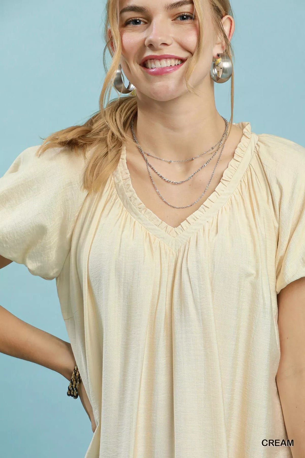 Umgee Ruffle Hem Shift Mini Dress - Cream