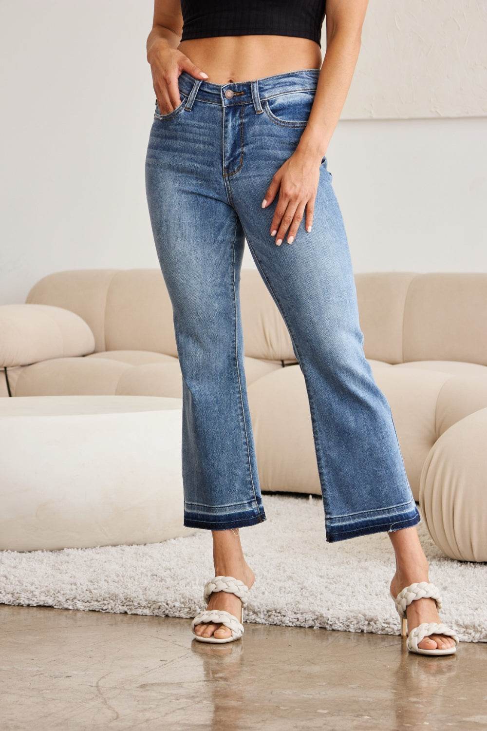 Judy Blue Full Size Release Hem Cropped Bootcut Jeans - DaTrendStore.Com