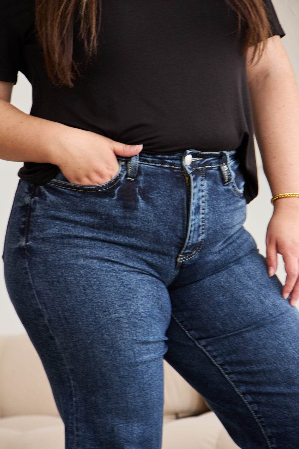 RFM Full Size Tummy Control High Waist Raw Hem Jeans - DaTrendStore.Com