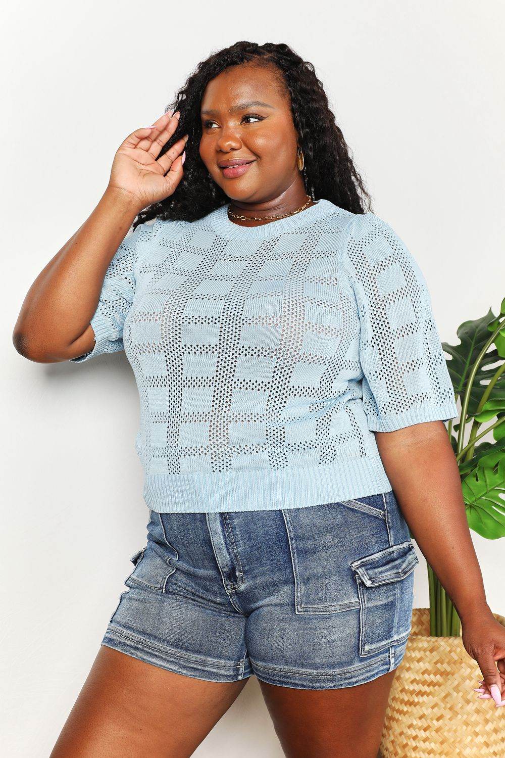 Mandy Ribbed Trim Round Neck Knit Top - DaTrendStore.Com