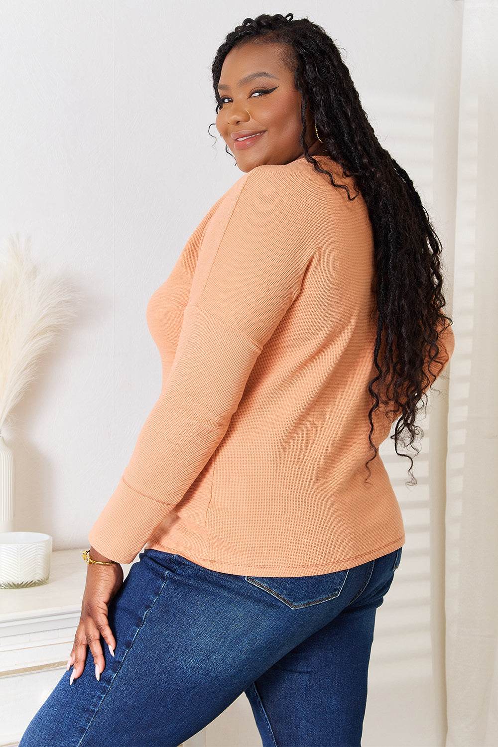 Basic Bae Half Button Long Sleeve Top - DaTrendStore.Com