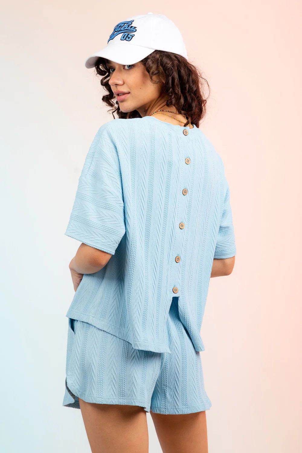Textured Round Neck Top and Shorts Set - DaTrendStore.Com