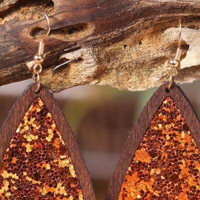 Sequin Wood Teardrop Earrings - DaTrendStore.Com