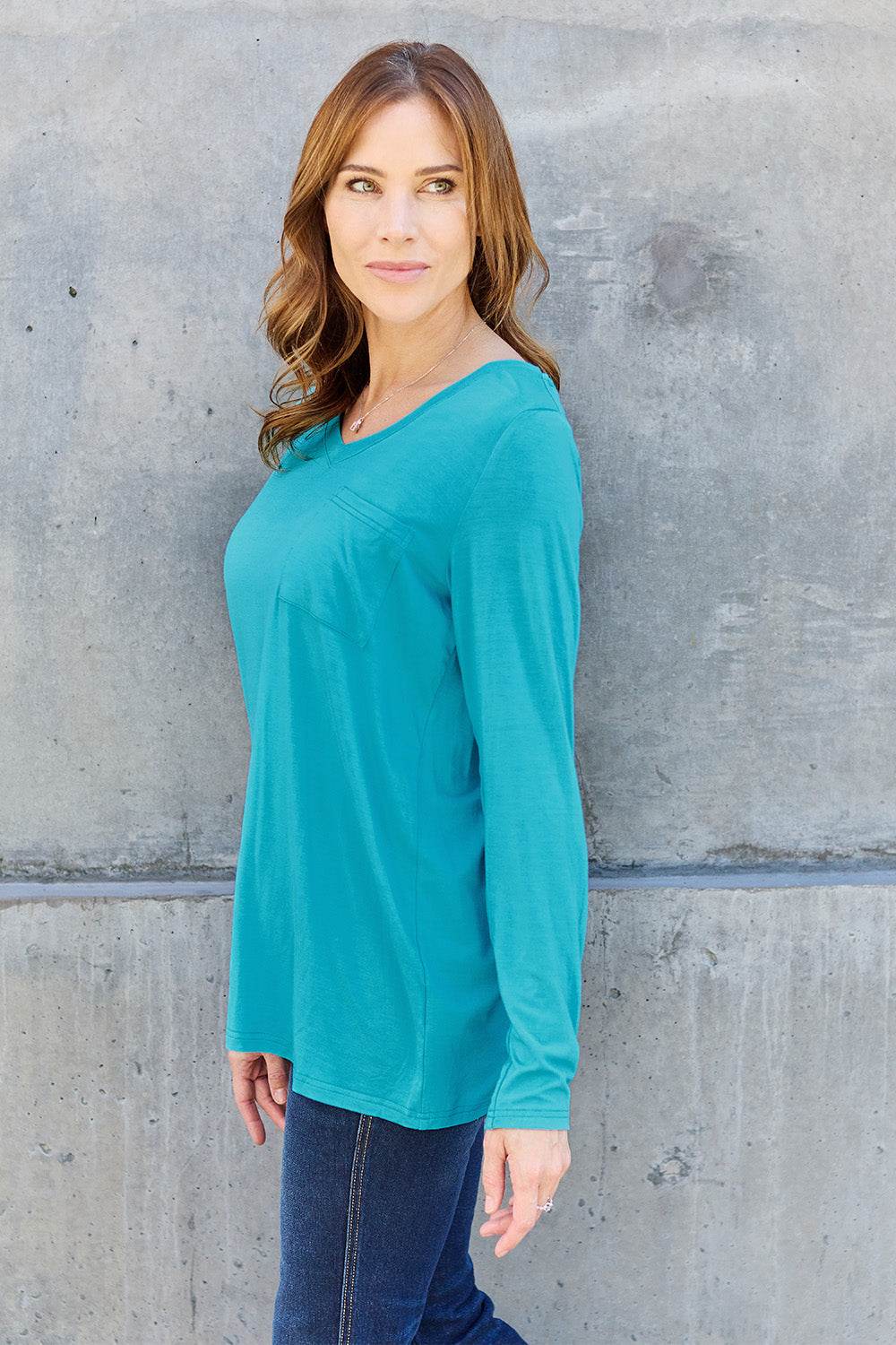 Basic Bae Full Size V-Neck Long Sleeve Top - DaTrendStore.Com